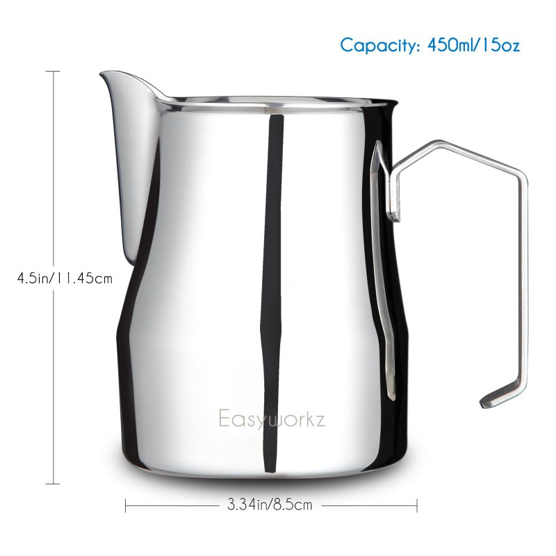 Easyworkz Espresso Steaming Pitcher Stainless Steel 15 oz Coffee Frothing Picther Milk Jug Cappuccino Latte Art Cup - Image 2